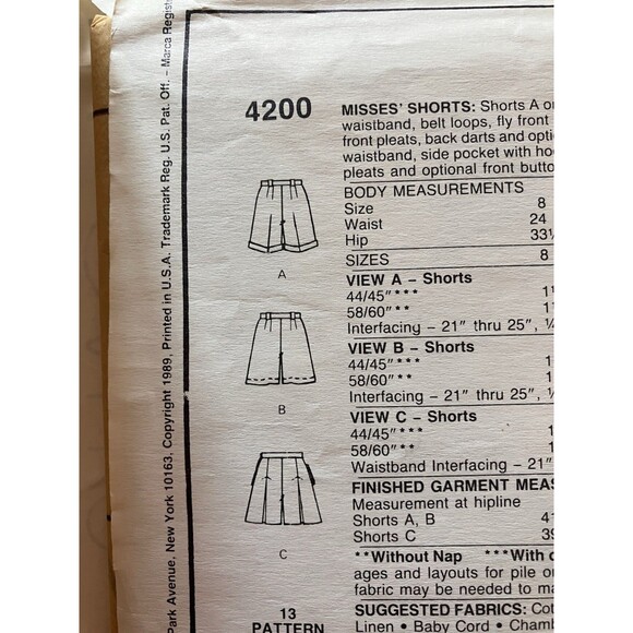 MCCALLS PATTERN 4200 SHORTS & SKIRTS MISSES SIZE 16 UNCUT Vintage - Picture 8 of 8